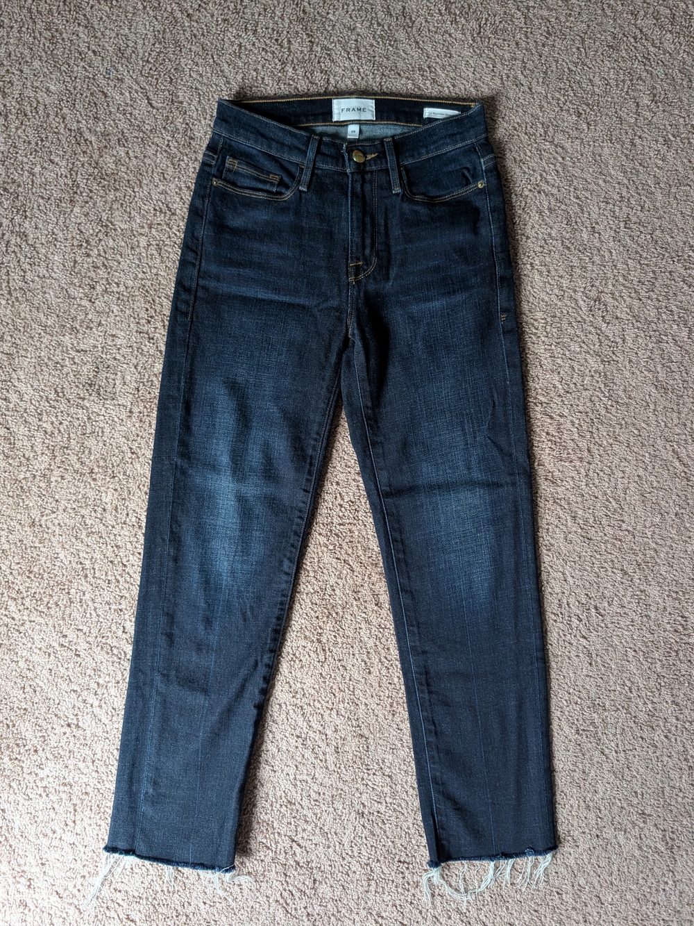 FRAME Le Nouveau Straight Raw Hem Jeans Dark Wash Size 25